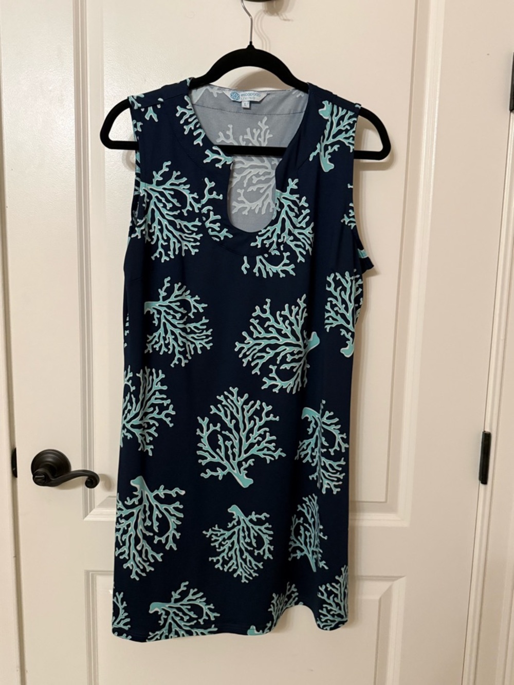 escapada Navy Mini Dress with Aqua Coral Motif. Size L